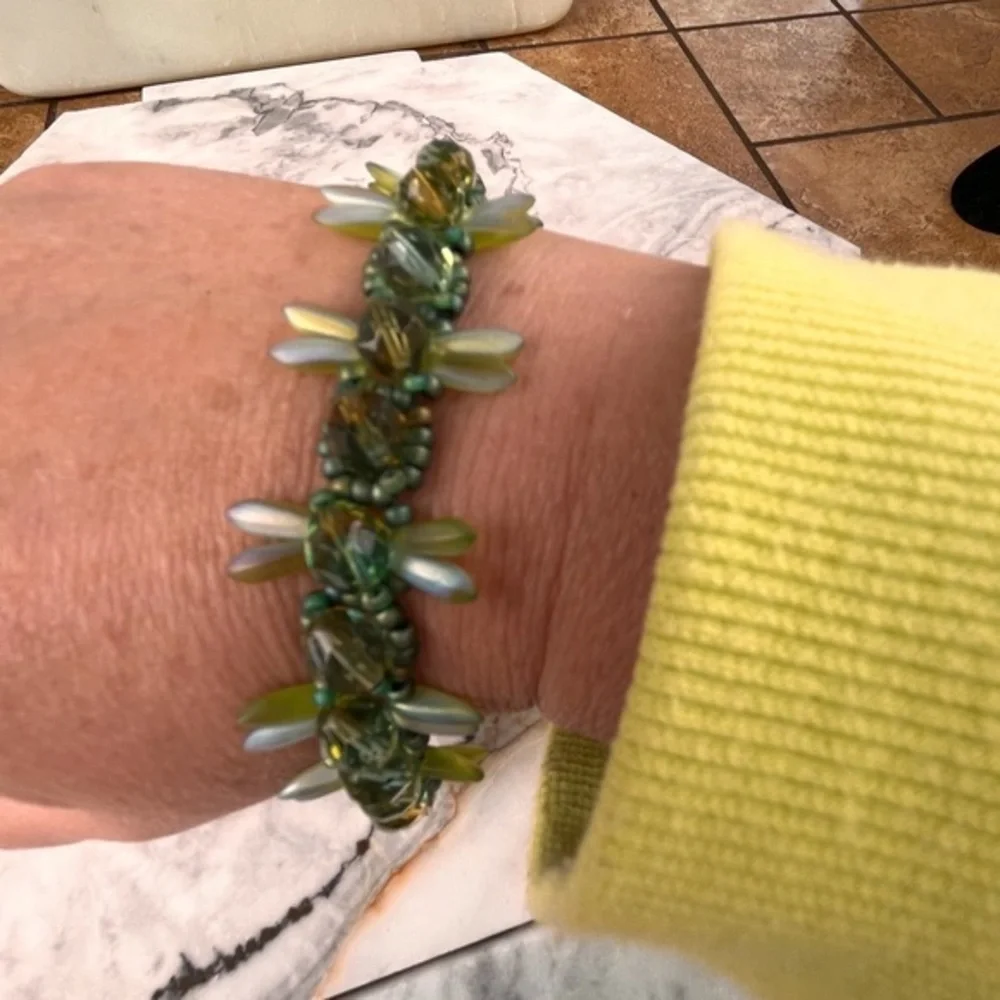 Multi Color Greens Dangle Glass Beads Bracelet